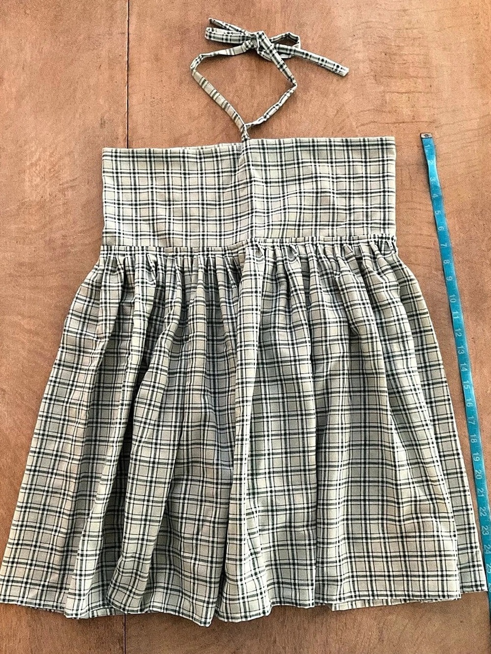 Handmade Upcycled Green Plaid Babydoll Halter Mini Dress